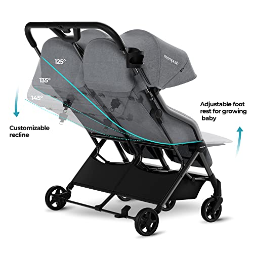 Mompush Lithe Double Ultralight Stroller, Side by Side with Two Large Recline Seats, Easy Fold Twin Stroller