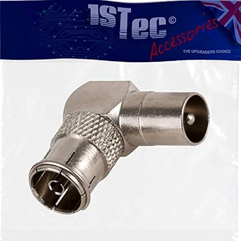 1STec Right Angled Digital TV Aerial Wire Freeview Space Saving Bend Connector Converter (90° Coaxial Adaptor) Cover