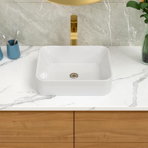 Lordear B07H67P6MM Vessel Sink Rectangle 19 Inch Bathroom Sink,Rectangular Modern Above Counter Bathroom Sinks White 19X15 Inch Porcelain Ceramic Vessel Vanity Sink Art Basin thumb #6
