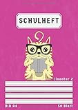  Schulheft A4 Lineatur 2: Liniert 50 Blatt  2 Klasse Schreibheft Lineatur 2 Din A4 mit Kontrastlineatur  Homeschooling und Schulanfang  Rosa