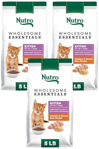 Image of Nutro Wholesome Essentials Natural Dry Cat Food, Dry Kitten Food Chicken & Brown Rice Kibble Formula, 5 lb. Bag (Pack of 3)