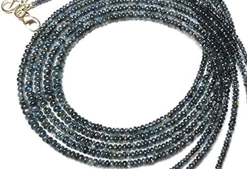 BEADS GEMSTONE 1 Strand Natural Blue Sapphire Smooth 3 to 4MM Rondelle Beads 17 Inch CHIK-NECK-66237