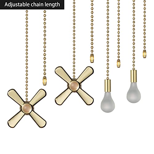 Image of Ceiling Fan Pull Chain Set, Including 4Pcs Beaded Ball Fan Pull Chain Pendant, Extra 8Pcs Pull Loop Connectors, 2Pcs 36 inches Fan Pull Chain Extension. (Brass)