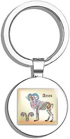 Aries Ram Zodiac Sign Metal Steel Keychain Ring Double Side Key Chain
