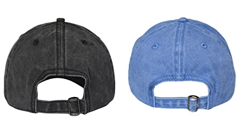 Yeaniy Vintage Washed Cotton Plain Baseball Caps Adjustable Unstructured Soft Blank Casual Dad Ball Hats For Men Women-Black&Royal Blue #TOP3