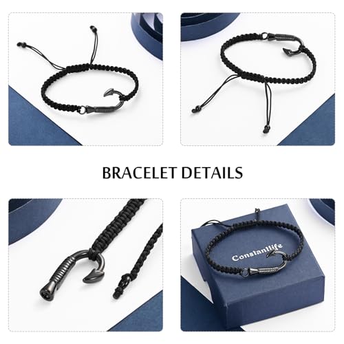 constantlife Cremation Jewelry Urn Bracelet for Ashes Stainless Steel Adjustable Memorial Bracelet for Men Women Fish Hook Braided Rope Design Human Pet Loss Sympathy Gift3