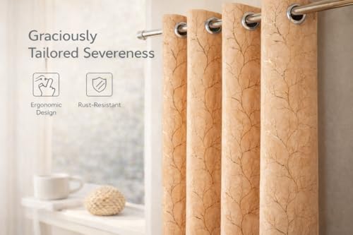 Image of Bilji Pattern Velvet 7 Feet Blackout Curtain Panels, 70% Light-Blocking Heavy Thermal Insulated Drapes Golden Foil Set of 1 (213 * 121cm, Beige)