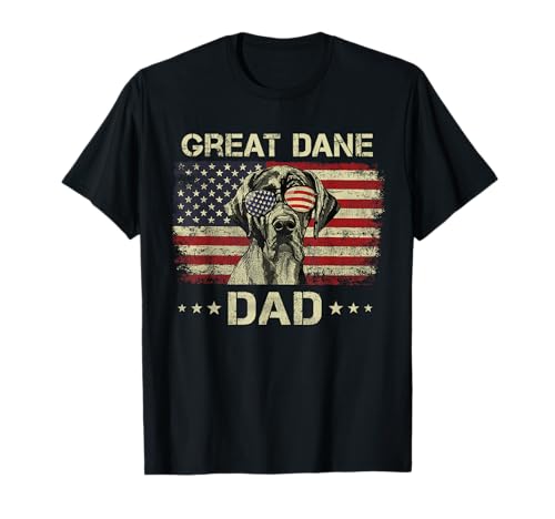Great Dane Dad Dog Lovers American Flag 4th Of July T-Shirt