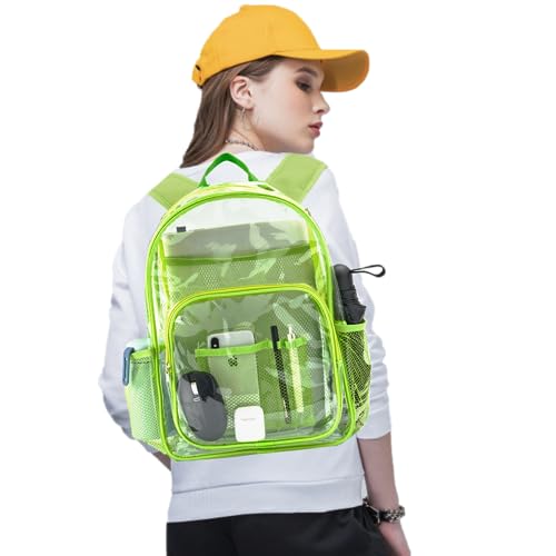 Clear Backpack Heavy Duty Pvc Bookbag for School - See Through Transparent Stadium Approved Backpacks for Women Concert Sport Venues Work Travel,Lemon green2