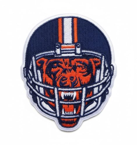 Angry Bear Football Helmet Patch - Fierce Mascot Embroidered Iron-On/Sew-On Badge - Navy Blue & Orange - Gridiron Patches & FBA