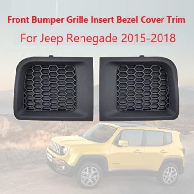 Image of Front Bumper Grille Insert (LH + RH) Compatible With Jeep Renegade 2015-2018 / Center Grille Bezel Outer (Set) / Front Bumper Insert Lower Grill Bezel Cover (1 Pair) Black