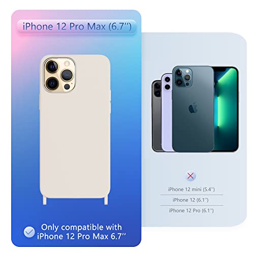 Image of Compatible with iPhone 12 Pro Max Case with Lanyard Crossbody iPhone Case with Strap Adjustable Shockproof Drop Protection Silicone Phone Cover for iPhone 12 Pro Max 6.7'' Stone