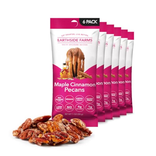 Image of Earthside Farms Maple Cinnamon Pecans Snack Packs, No Sugar Added Candied Pecans Keto Low Carb Snacks, Vegan Gluten Free Non-GMO, 1oz Snack Packs, 6 Count