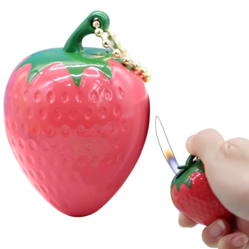 Open Flame Novelty Cute Lighter Mini Soft Flame Strawberry Creative Portable Refilled Butane Gas Lighter for Women Ladies Gift (Pink)