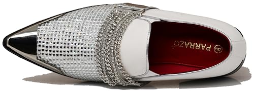 Image of Enzo Romeo Crisino Men Rhinestone Chrome Toe Suede Pointy Buckle Dress Loafer Slip On Shoes