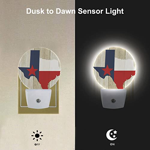 Image of EKOBLA Texas Flag Night Light, Texas State Rustic Night Lights Plug Into Wall with Dusk to Dawn Sensor, 0.5W