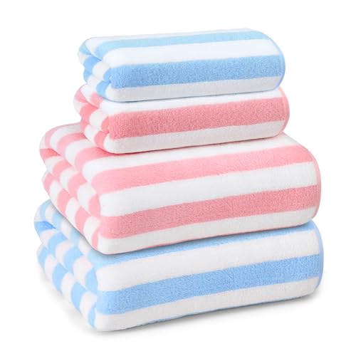 La mejor selección de Juegos de toallas los 5 mejores. 49 YURIRIA 4 PCS Toallas de Baño Absorbente Juego de Toalla de Lana Coral Grande Toalla de Mano para Baño, Hotel, SPA, Piscina, Deportes(Azul+Rosa)