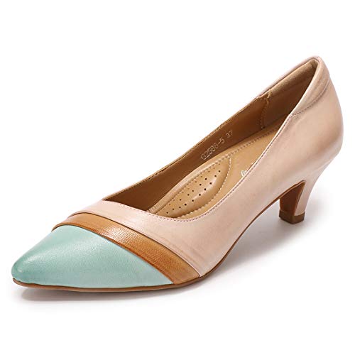 Image of Mona flying Women's Leather Pump Med Heel Pointed Toe Office Dressy Shoes