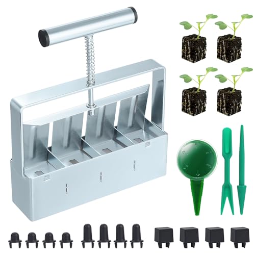 Coolty Hand Held Soil Blocker 2 Soil Block Maker for Outdoor Garden Greenhouses Plant Propagation Seedlings (4 Cell)