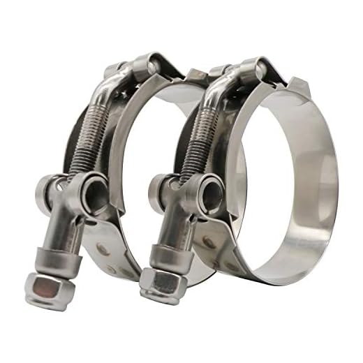 Roadformer 1.75" T-Bolt Hose Clamp - Working Range 51mm - 59mm for 1.75" Hose ID, Stainless Steel Bolt, Stainless Steel Band Floating Bridge and Nylon Insert Locknut (51mm - 59mm, 2 pack)