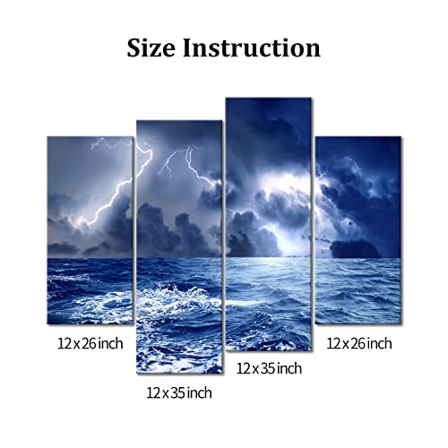 Canvas Print Wall Art Decor Storm Sea Picture Ocean Wave Seascape Pictures Nature Lightning Artwork Weather Poster Prints Stretched On Wooden Frame 4 Panel Image For Home Living Room Office Decoration #TOP6
