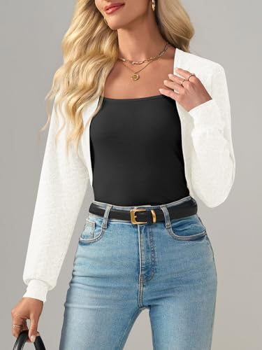 Imily Bela Women's Summer Cropped Cardigan Casual Long Sleeve Knit Sweaters Open Front Bolero Shrugs for Dresses3