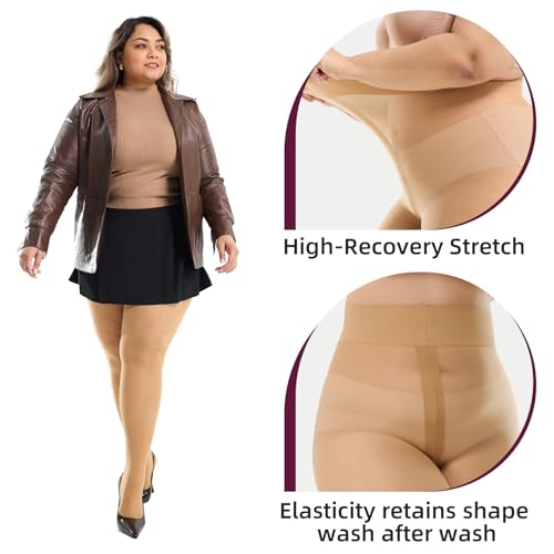 WiliW 2 Pairs Plus Size Ultra Strong tights for Women 10D Rip Resistant Sheer Pantyhose High Waist Control Top Tights4