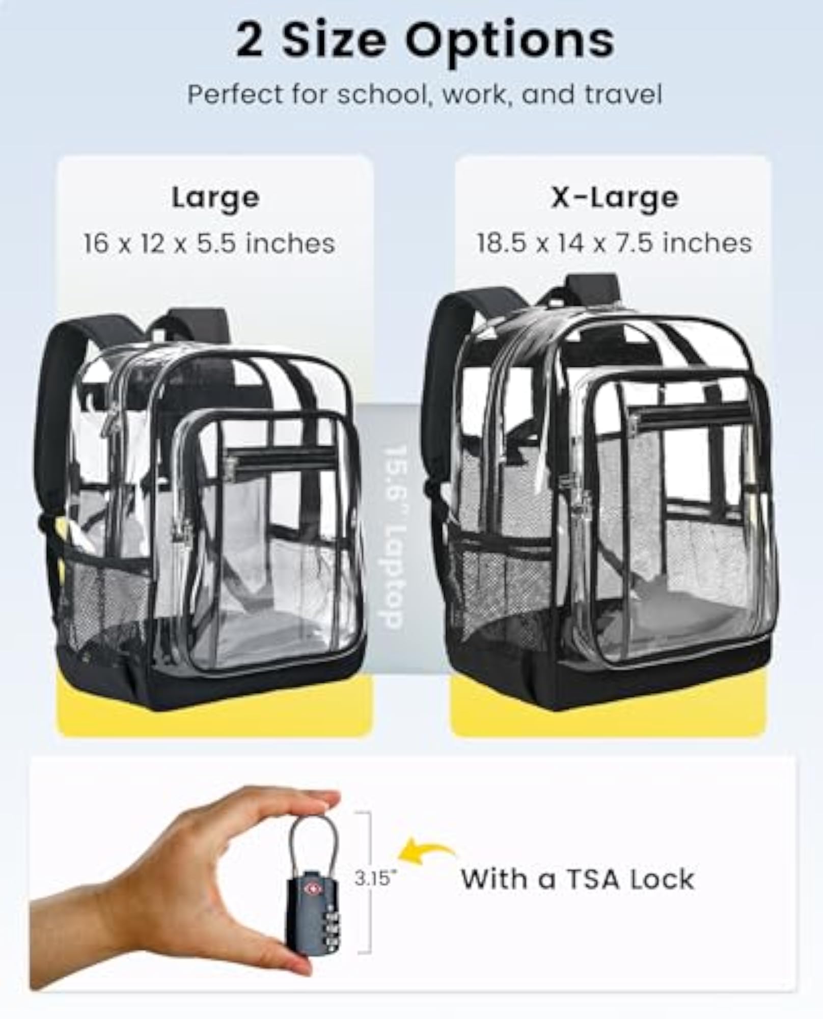 Clear Backpack with TSA Lock, Large Bookbag