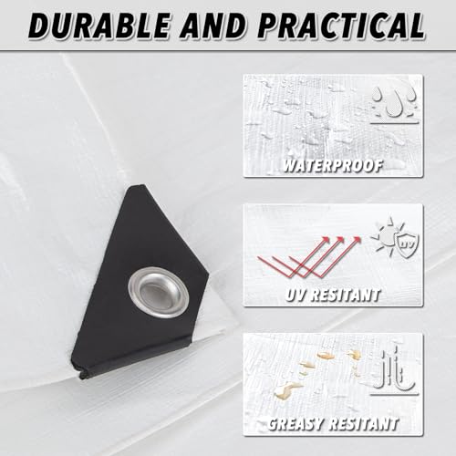 CARTMAN Finished Size 12x16 Feet 10 Mil White Heavy Duty Poly Tarp, Multipurpose Protective Cover, UV Resistant, Waterproof Poly Tarpaulin with Reinforced Edges Tarpaulin with Reinforced Edges