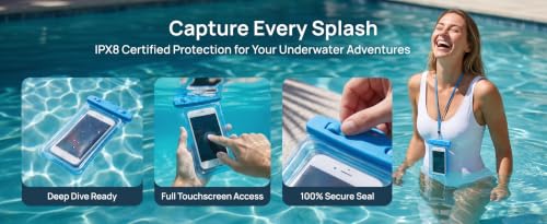 2 pack IPX8 Floating Waterproof Phone Pouch with Airbag Touchscreen Dry Bag-Blue