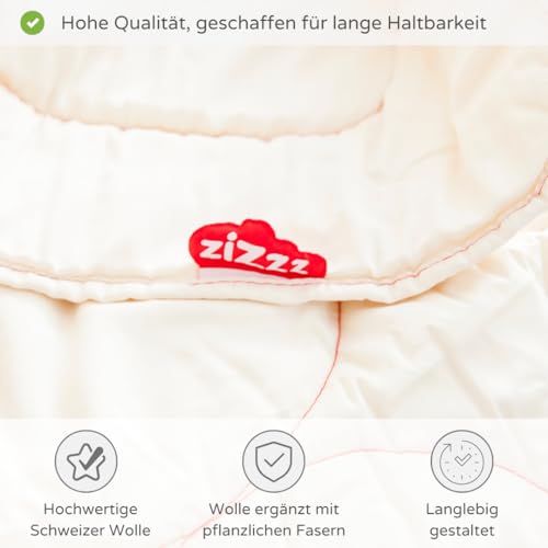 zizzz 4 Jahreszeiten Bettdecke 155x220 cm - Atmungsaktiv & unglaublich weich - Natur Decke mit Swisswool Füllung (290g/m2) - Hochwertiges Duvet für das ganze Jahr