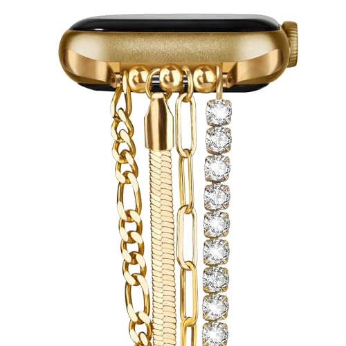 QINGQING Chain Bracelet Compatible for Apple Watch Band 41mm 38mm 40mm, Women Fashion Slim Jewelry Dressy Apple Watch Band Series 9 8 7 SE 6 5 4 3 Series 2 1 (38/40/41mm, Diamond gold)