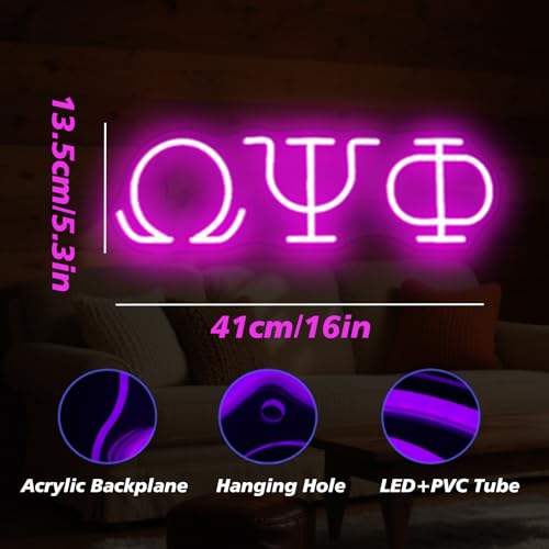 Image of 16in Psi Phi Fraternity Neon Sign, USB Dimmable Greek Lettering Psi Phi Neon Light Up Sign for Man Cave Bar Office Decor Omega Holiday Gifts