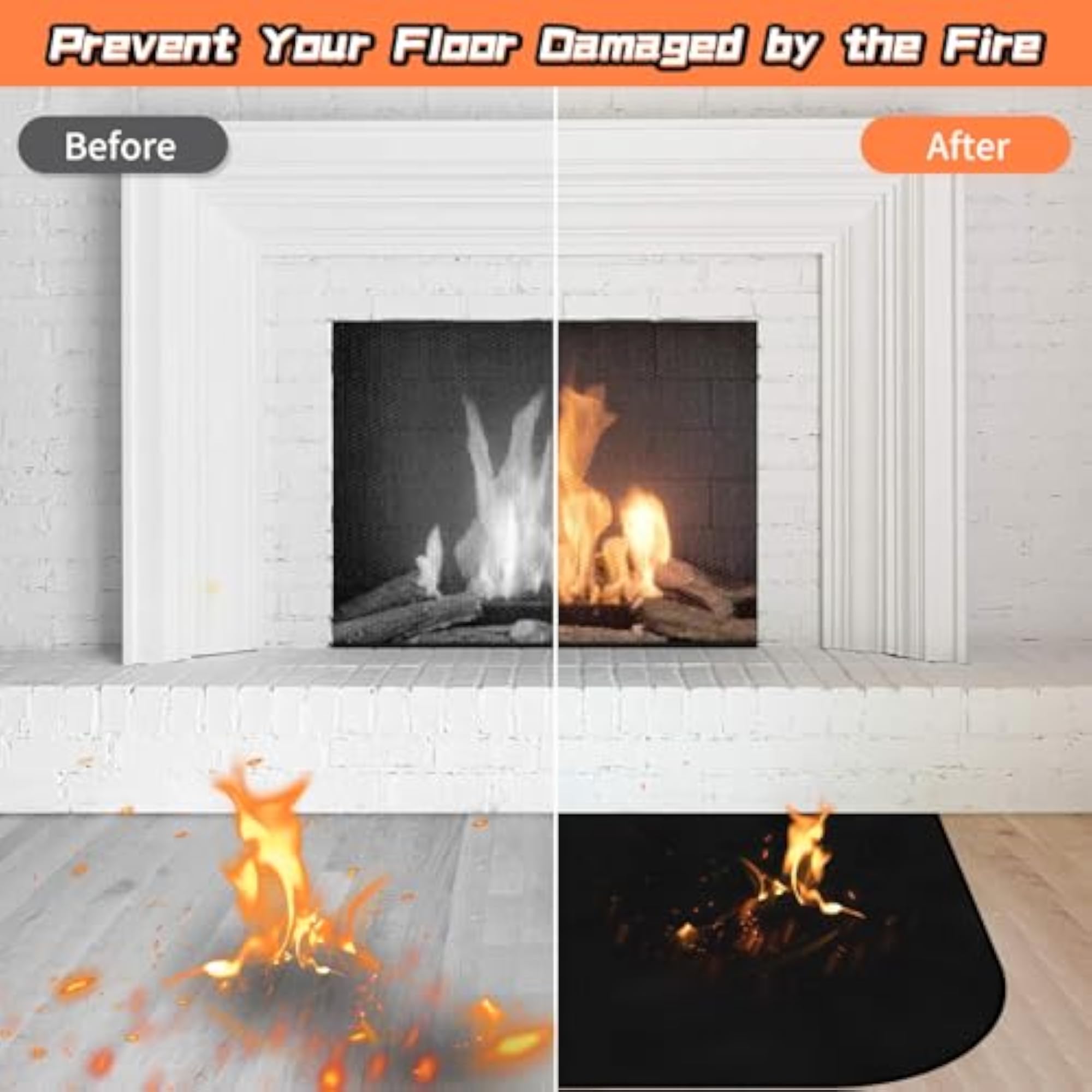 Fireproof Fireplace Mat, D-Shaped Hearth Rug