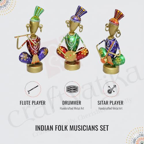 Image of CraftVatika Home Decoration Items for Living Room, Rajasthani Decorative Musician Showpiece Items, Aesthetic Home Decor, Anniversary Birthday Wedding Return Housewarming Gifts for Woman Man, Set of 3