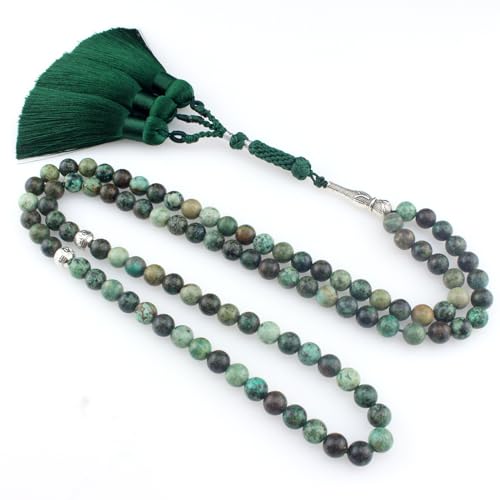 Chapelet islamique Tesbih en turquoise naturelle avec 99 perles de prière