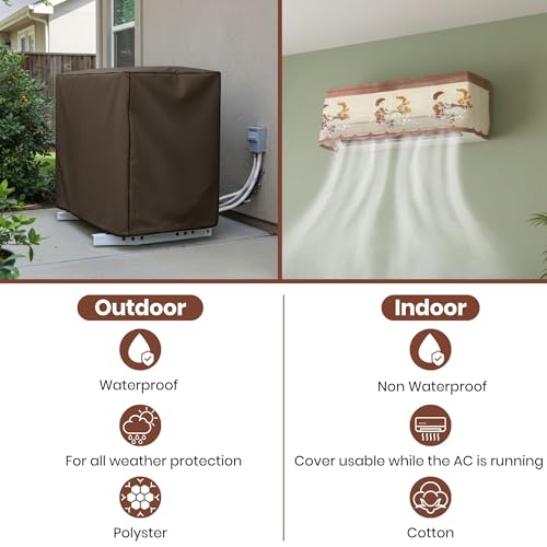 Image of Printed AC Cover for Split AC 1.5 Ton Set - Digital Print AC Cover Indoor Outdoor Waterproof - Split AC Cover Cotton Net Designer (Brown)