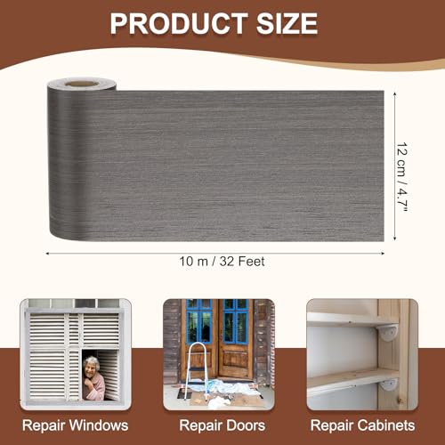 Image of MECCANIXITY Wood Grain Repair Tape, 5 Inch x 33 Feet Self Adhesive Wood Grain Tape Multi-Purpose Wallpaper Border Trim for Furniture Floors Windows Doors Tables Home DIY Projects, Dark Walnut