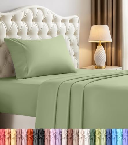 Image of Utopia Bedding Twin Sheet Set - 3 Piece Bed Sheets for Twin Size Bed, Soft and Breathable Microfiber, Includes 1 Fitted Sheet, 1 Flat Sheet and 1 Pillowcase - Oeko Tex (Sage)