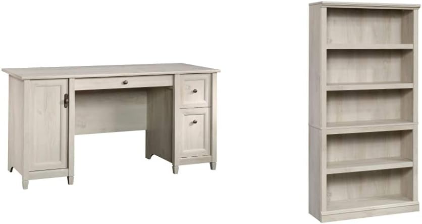Sauder Edge Water Computer Desk, Chalked Chestnut & Select Collection 5-Shelf Bookcase, Chalked Chestnut Finish