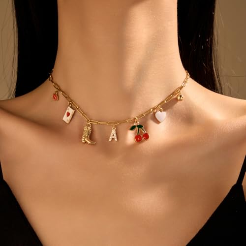 Charm Necklace Western Jewelry for Women Cowboy Chic Boho Initial Pendant Necklace Cowgirl Accessories Country Concert Outfits for Women Christmas Gifts Stocking Stuffers2