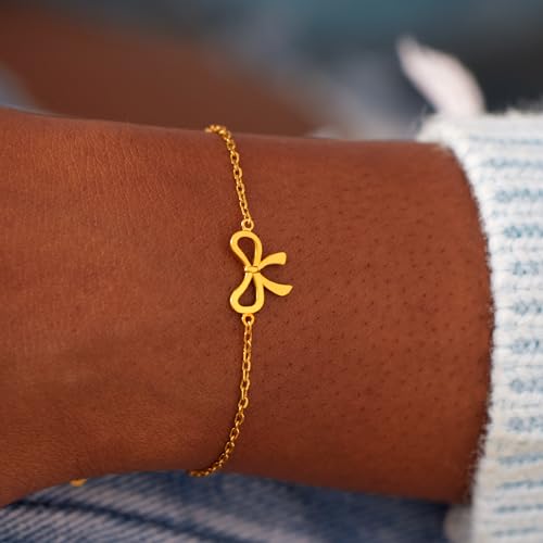 Image of STORYJEWELLERY Daughter Bracelet, Daughter Gifts, Birthday Presents for Adult Daughters, Graduation Present, Bow Bracelet for Daughters