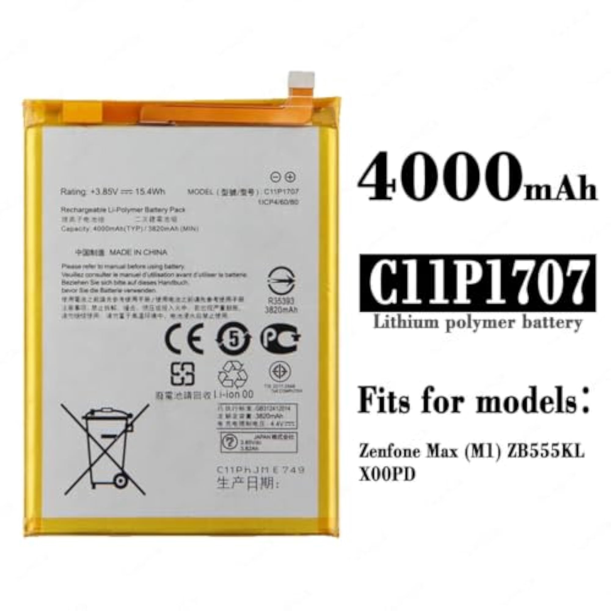 Battery for Zenfone Max M1 ZB555KL, 4000mAh