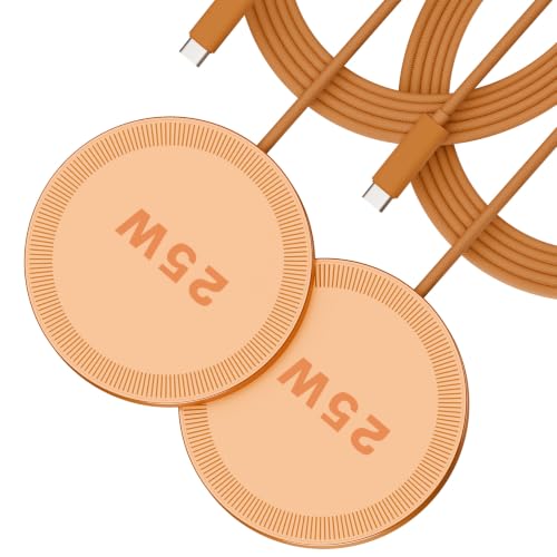 Image of 25W Magnetic Portable Fast Wireless Charging Pad for Apple iPhone Series | Compatible with iPhone 17 16 15 14 13 12 Pro Max, Google Pixel, Flat Slim for Travel Office Bedside, Orange - 2Pack
