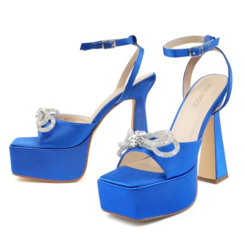 JENN ARDOR Women's Platform Heels Lace Up High Stroppy Sandals Butterfly Heeled Chunky Prom Shoes for Club Party Date (tie-up/buckle)