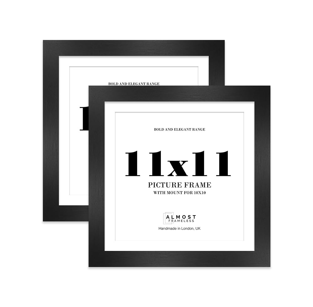 11x11 Black Square Frame With Mount for 10x10 Pictures 28mm Edge Frame Display with Wall Hooks and Kickstand, 2 Pack