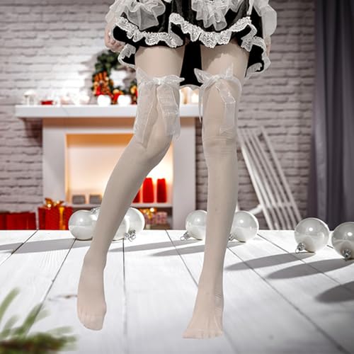 SOLILOQUY Womens Y2K Thigh High Stockings Top Lolita Bow Sheer Mesh Socks Gothic Long Socks Coquette Pantyhose Tights4