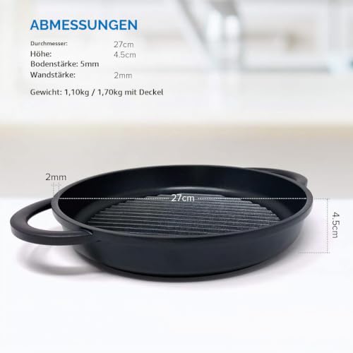Foto von joeji's Kitchen Grillpfanne mit Deckel 27cm Antihaft Aluguss Induktion