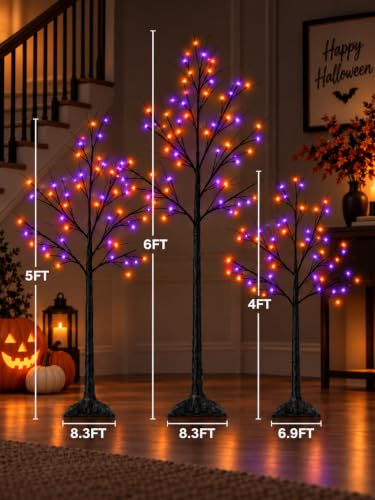 Black Halloween Tree with Purple and Orange Lights, 3Pack 4/5/6FT 300LED | Bright Light Up Spooky Tree, Timer, DIY Branches, Waterproof Halloween Outdoor Decorations for Home Indoor Party Garden Decor - image 3