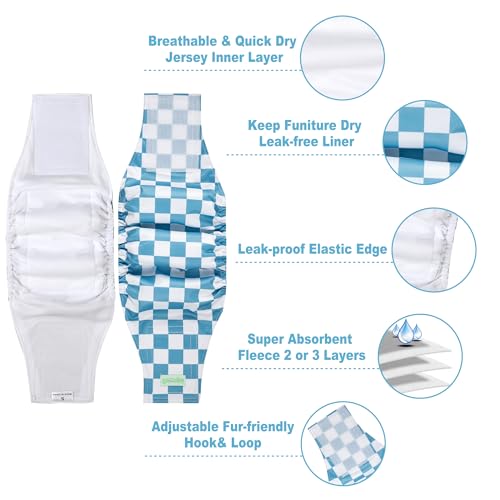Image of wegreeco Small Dog Diapers Male,Reusable Belly Bands for Male Dogs,Washable Doggie Puppy Male Diapers Wraps,Medium Large Size (5 Pack Large, Blue Coffee Checkerboard)